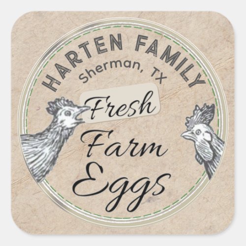 Cute Rustic Farmhouse Hen Rooster FRESH Egg Carton Square Sticker