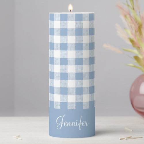 Cute Rustic Farmhouse Powder Blue Custom Name Pillar Candle