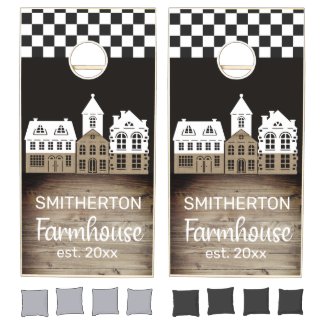 Cute Rustic Farmhouse Village Black White Check