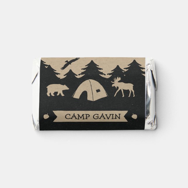 Cute Rustic Flannel Camping Birthday Party  Hershey's Miniatures (Front)