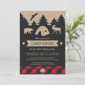 Cute Rustic Flannel Camping Birthday Party Invite (Standing Front)