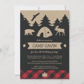 Cute Rustic Flannel Camping Birthday Party Invite (Front)