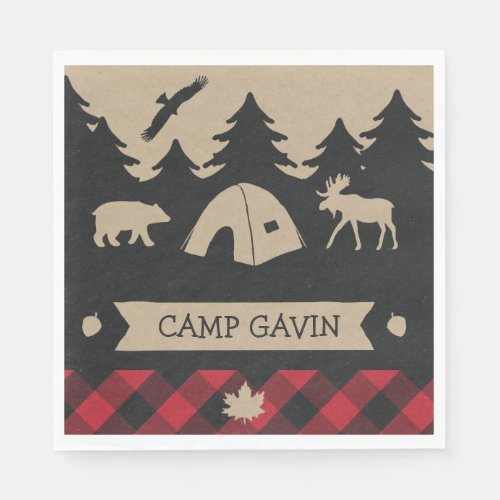 Cute Rustic Flannel Camping Birthday Party  Napkins