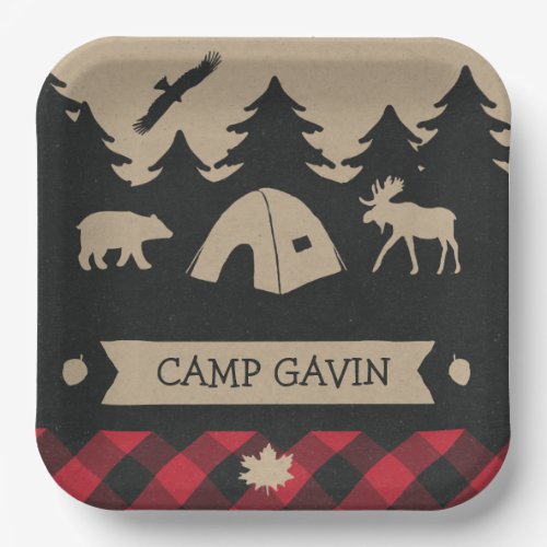 Cute Rustic Flannel Camping Birthday Party  Paper Plates