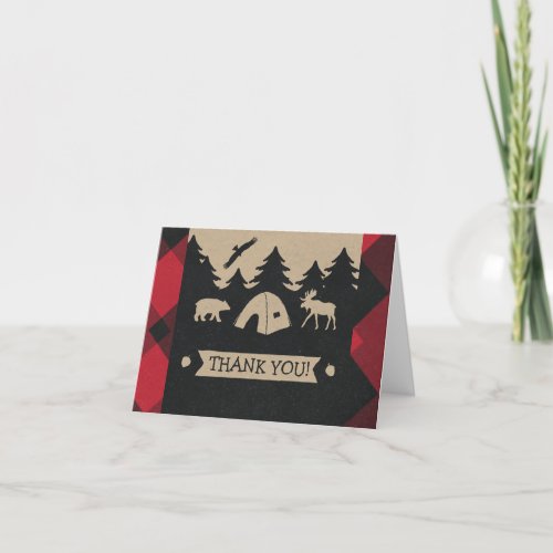 Cute Rustic Flannel Camping Birthday Party  Thank You Card