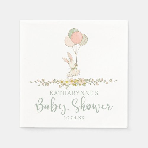 Cute Rustic Floral Bunny Baby Shower Napkins
