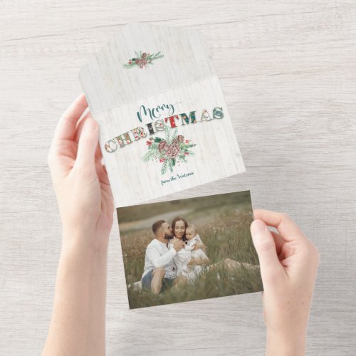 Cute Rustic Floral Merry Christmas Typography All In One Invitation