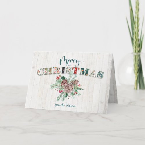 Cute Rustic Floral Merry Christmas Typography Holiday Card