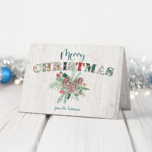 Cute Rustic Floral Merry Christmas Typography Holiday Card