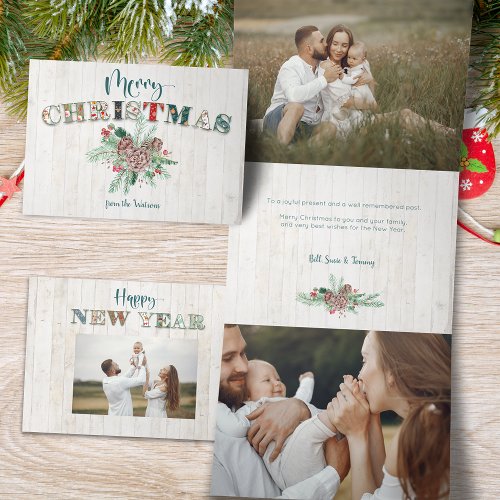 Cute Rustic Floral Merry Christmas Typography Tri_Fold Holiday Card