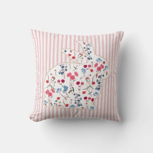 Cute Rustic Flower Easter Rabbit Pink Stripes Throw Pillow