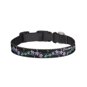 Cute Rustic Flowers Pattern Black Purple Green Dog Pet Collar