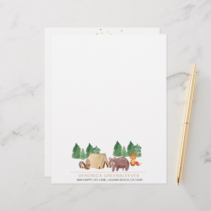 Cute Rustic Forest Woodland Animal Letterhead