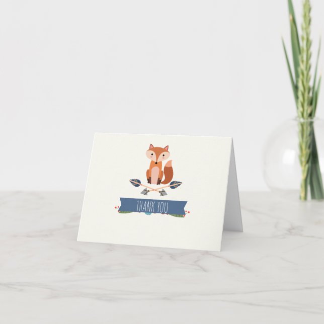 Cute Rustic Fox Arrows Folded Thank You Card (Front)