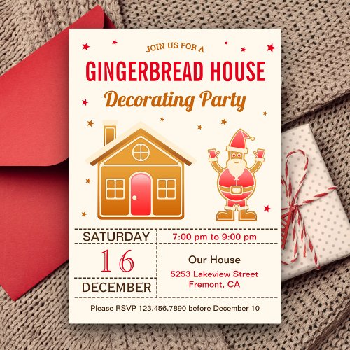 Cute Rustic Gingerbread House Decorating Party Invitation