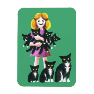 Cute Rustic Girl with Cats Pastel Drawing Magnet