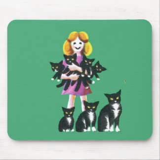 Cute Rustic Girl with Cats Pastel Drawing Mouse Pad