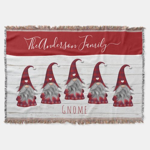 Cute Rustic Gnome Christmas Family Name Throw Blanket
