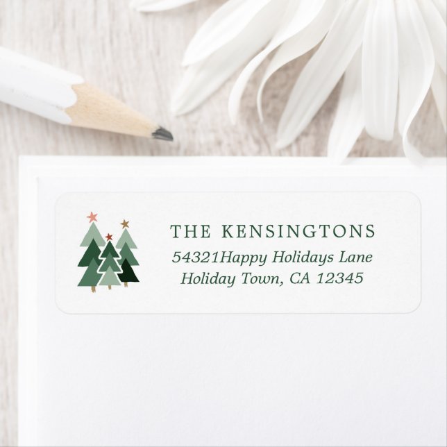 Cute Rustic Green Merry Christmas Trees Label (Insitu)