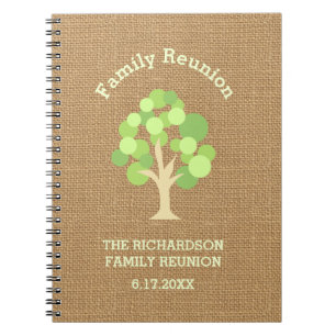 Cute Rustic Green Tree and Burlap Family Reunion Notebook