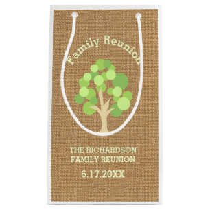 Cute Rustic Green Tree and Burlap Family Reunion Small Gift Bag