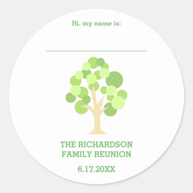 Cute Rustic Green Tree Family Reunion Name Tag (Front)