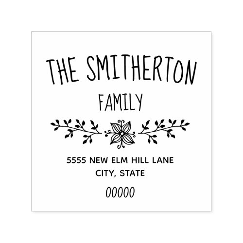 Cute Rustic Hand Drawn Floral Family Address Self_inking Stamp