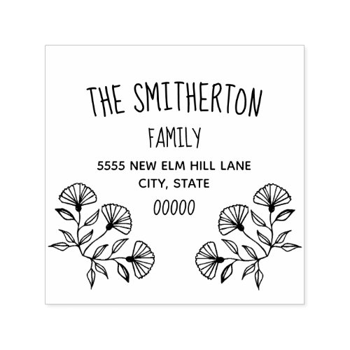 Cute Rustic Hand Drawn Floral Frame Address Self_inking Stamp