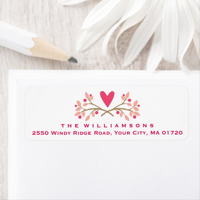 Cute Rustic Heart and Floral Berries Personalized Label (Insitu)