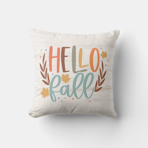 Cute Rustic Hello Fall  Throw Pillow