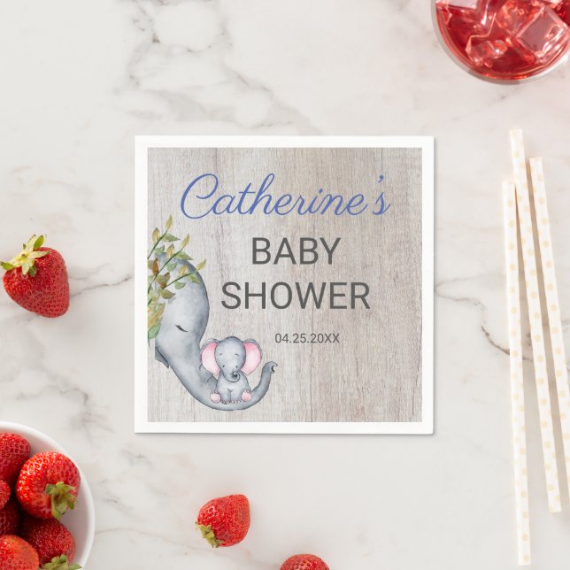 Cute Rustic June Elephant Boy Baby Shower  Napkins (Insitu)