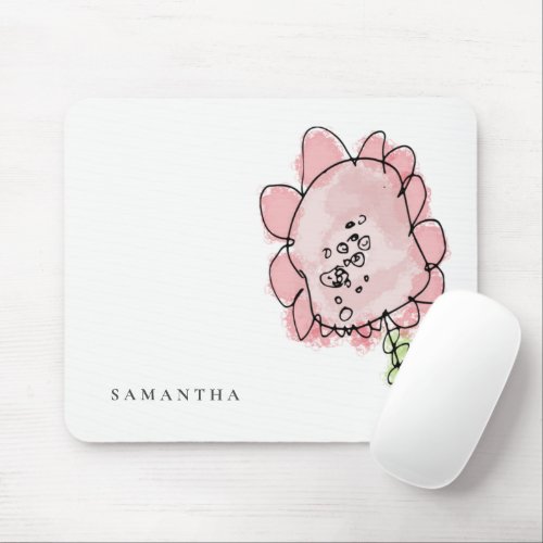 Cute Rustic Kid Drawn Blush Pink Flower Watercolor Mouse Pad