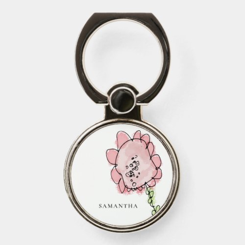 Cute Rustic Kid Drawn Blush Pink Flower Watercolor Phone Ring Stand