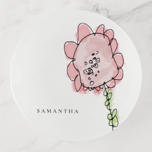 Cute Rustic Kid Drawn Blush Pink Flower Watercolor Trinket Tray