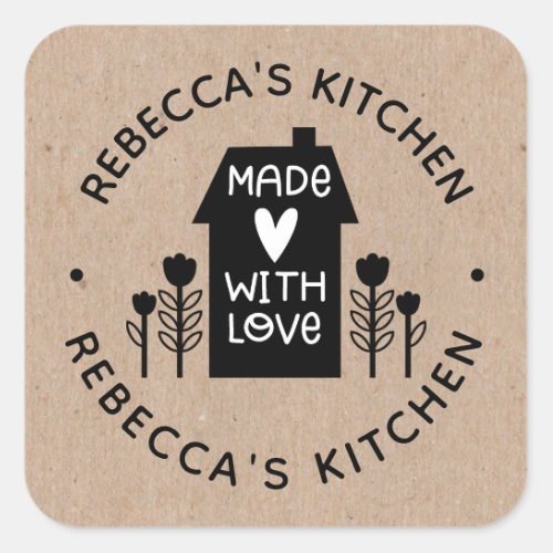 Cute Rustic Kraft Paper Homemade With Love Square Sticker