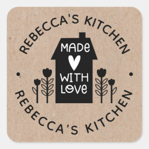 Cute Rustic Kraft Paper Homemade With Love Square Sticker