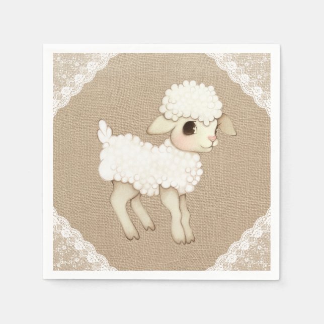 Cute Rustic Lamb Baby Shower Paper Napkin (Front)