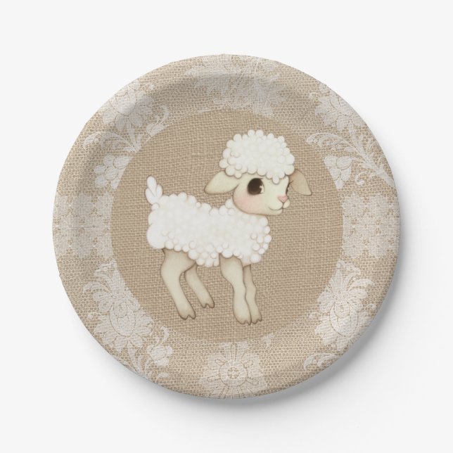 Cute Rustic Lamb Baby Shower Paper Plate (Front)