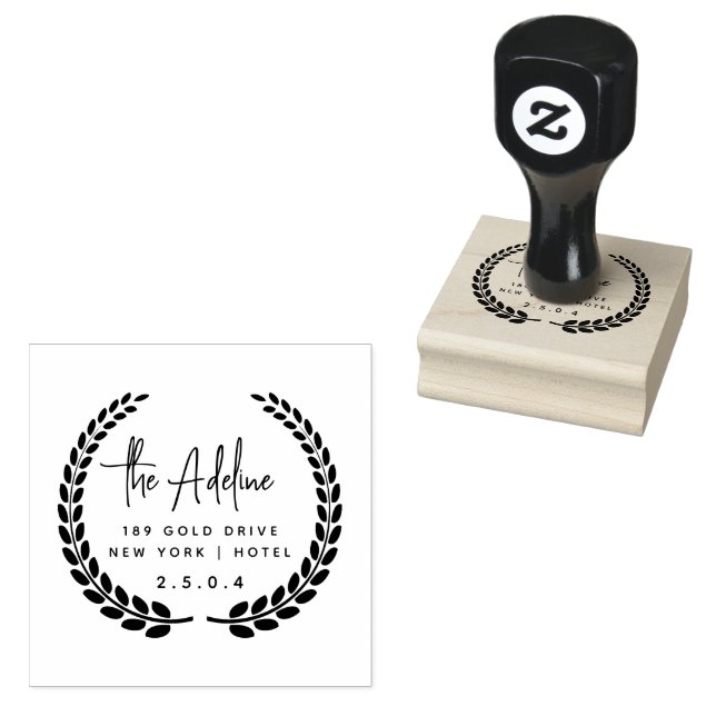 Cute Rustic Laurel Foliage Circular Return Address Rubber Stamp (Stamped)