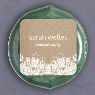 Cute Rustic Leaves Creative Designer Kraft Square Business Card