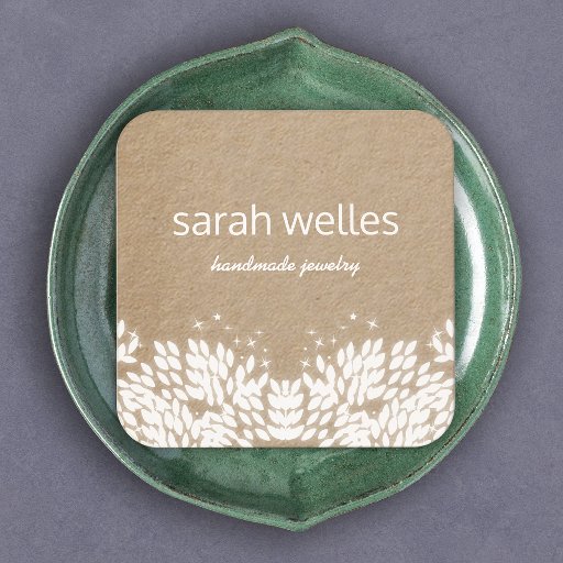 Customizable Cute Rustic Leaves Creative Designer Kraft Square Square Business Card