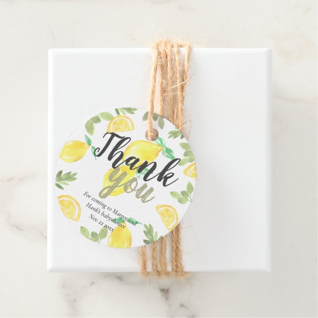 Cute rustic lemon babyshower favor tag (In Situ)