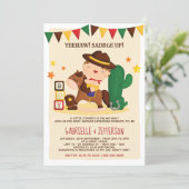 Cute Rustic Little Cowboy Baby Shower Theme Invitation (Standing Front)