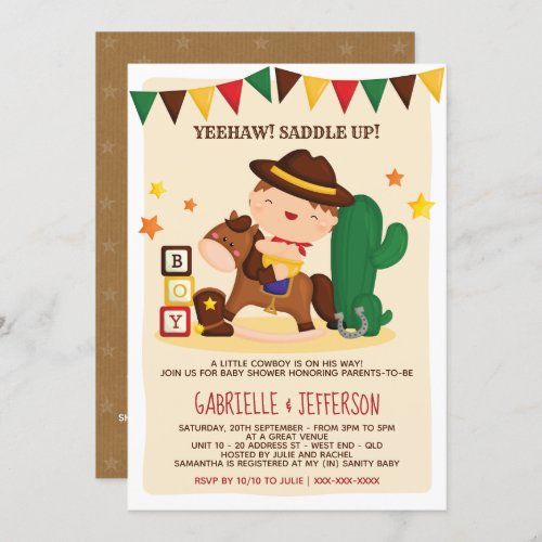 Cute Rustic Little Cowboy Baby Shower Theme Invitation