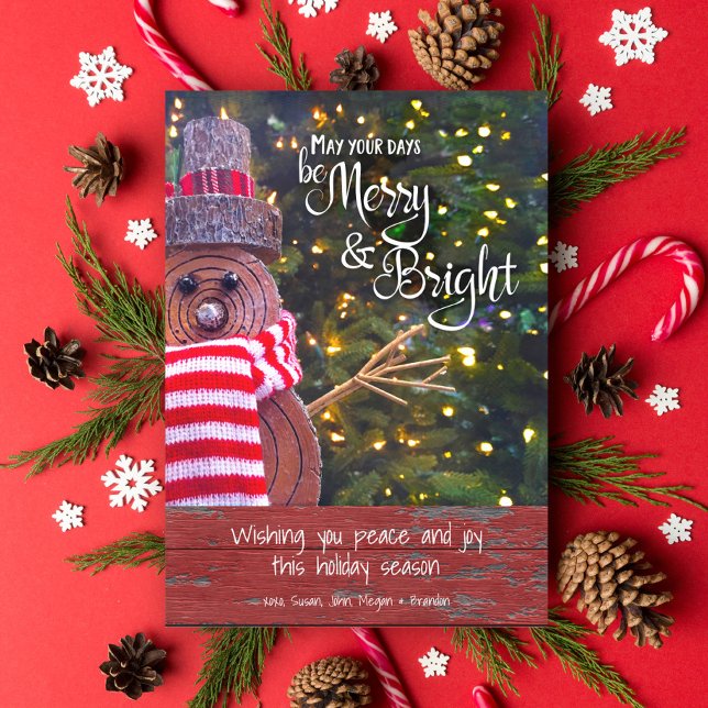 Cute Rustic Log Snowman Days Be Merry Bright Quote Holiday Card (Creator Uploaded)