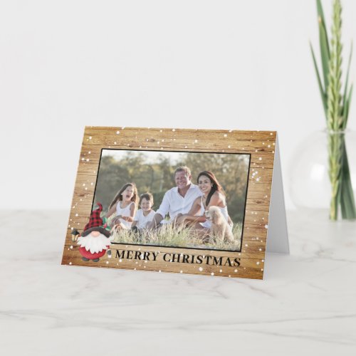 Cute Rustic Lumberjack Gnome Christmas Photo Holiday Card