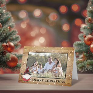 Cute Rustic Lumberjack Gnome Christmas Photo Holiday Card
