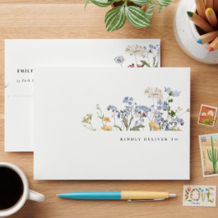 Cute Rustic Meadow Floral Wildflower Wedding Envelope