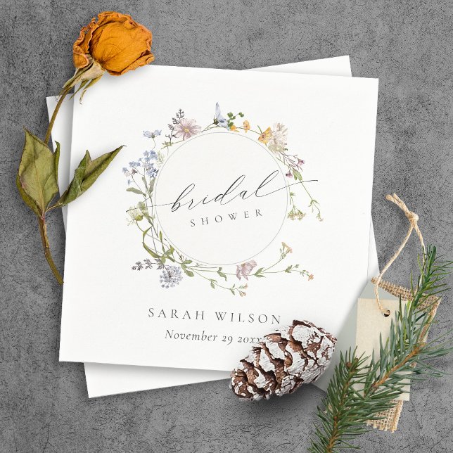 Cute Rustic Meadow Floral Wreath Bridal Shower Napkins (Creator Uploaded)