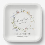 Cute Rustic Meadow Floral Wreath Bridal Shower Paper Plates (Front)